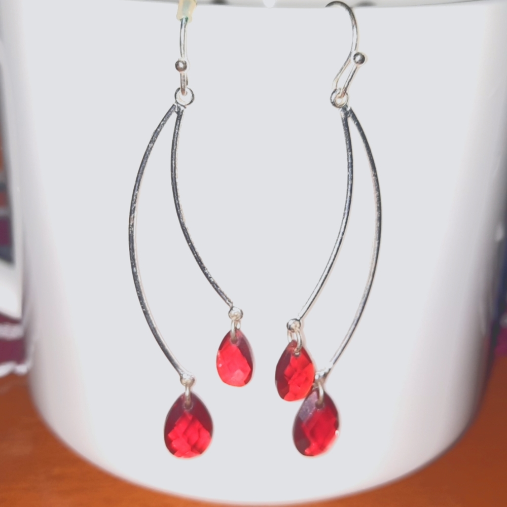 Silver and Red Drop Earrings